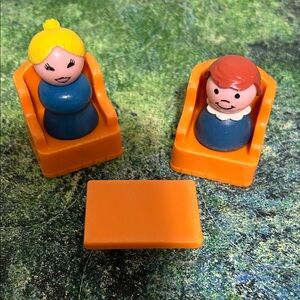 VINTAGE WOODEN figure Little People Set with Furniture